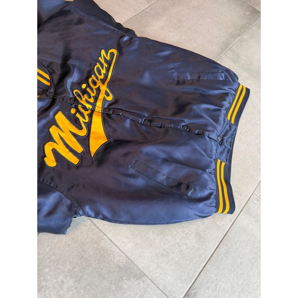 Vintage Source New York Michigan Wolverines Satin Varsity Bomber Jacket Navy L - Picture 7 of 7